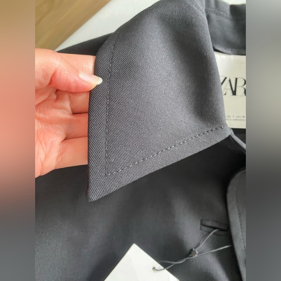 Zara Wool Blend Frock Coat Jacket Lapel collar ZW Collection Black size S NWT - Picture 15 of 16
